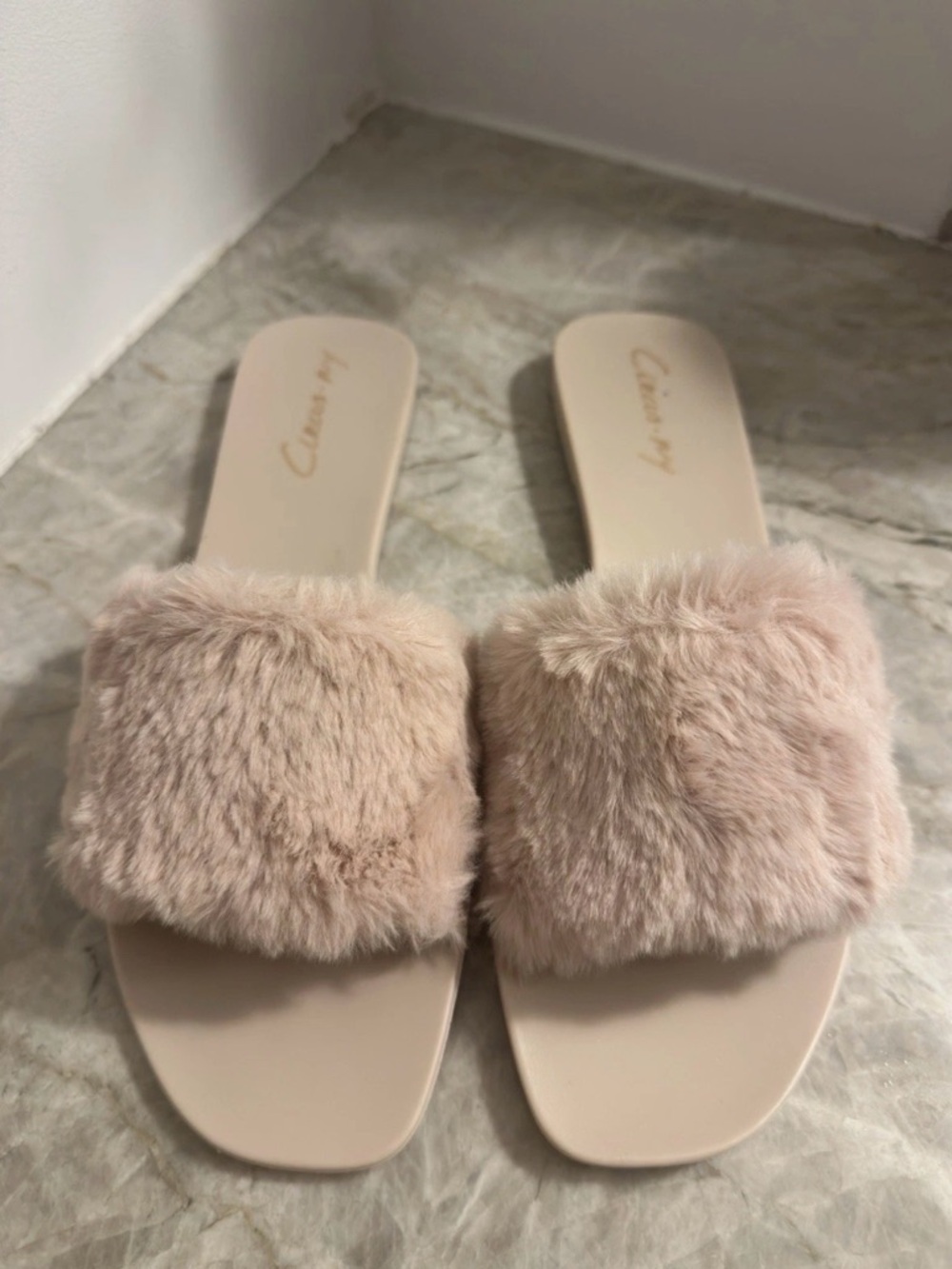 Circus by Sam Edelman Faux Fur Slide Sandals in Blush Pink